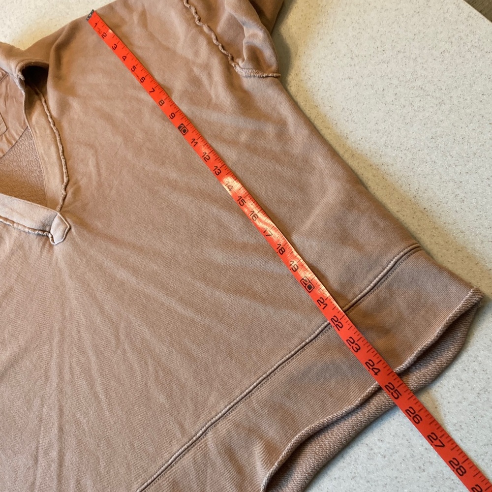 Aerie Distressed Oversized Popover Collared V-neck Tan Sweatshirt Women Size S - Picture 7 of 11